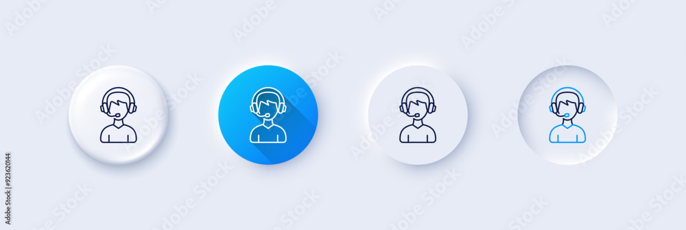 Consultant service line icon. Neumorphic, Blue gradient, 3d pin buttons. Call center sign. Feedback symbol. Line icons. Neumorphic buttons with outline signs. Vector Consultant service line icon. Neumorphic, Blue gradient, 3d pin buttons. Call center sign. Feedback symbol. Line icons. Neumorphic buttons with outline signs. Vector