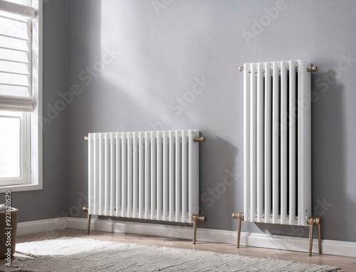 Wallpaper Mural Modern Living Room Featuring Two Stylish White Radiators Against Gray Wall Torontodigital.ca