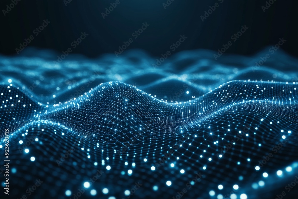 Abstract digital wave of glowing particles. Futuristic Technology Background. Big Data visualization. Abstract digital wave of glowing particles. Futuristic Technology Background. Big Data visualization.