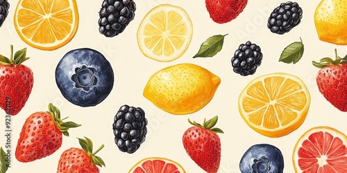 Colorful seamless pattern of vibrant fruits, creative and fresh design for textiles