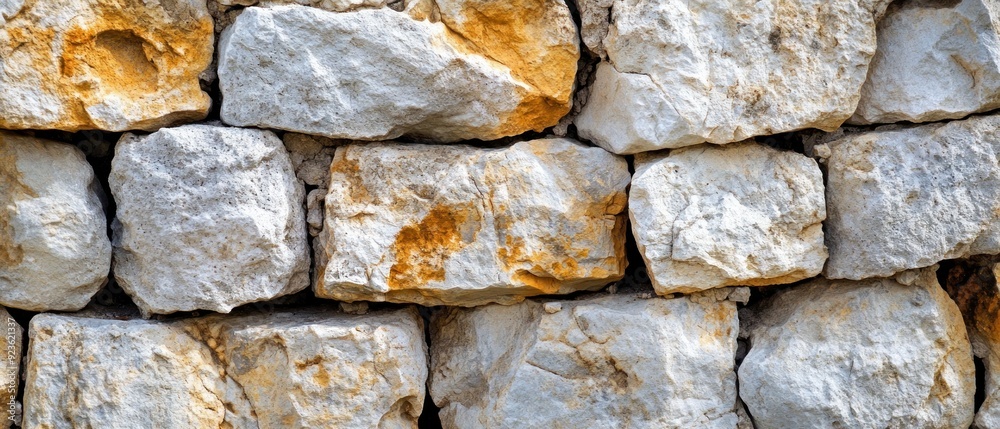 A Close-up View of a Rough Stone Wall with Yellow Stains A Close-up View of a Rough Stone Wall with Yellow Stains