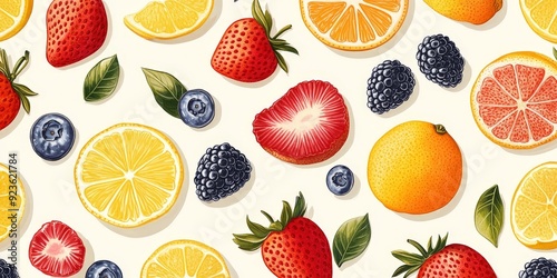 Colorful seamless pattern of vibrant fruits, creative and fresh design for textiles