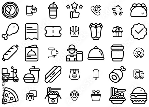 Set Of Linear Winter Vector Symbols Apps, Websites Ui Designs Suitable For Food-And-Restaurant,Shipping-And-Delivery,Junk-Foods,Fast-Food,Street-Food Infographic Simple Vector Illustration Logo