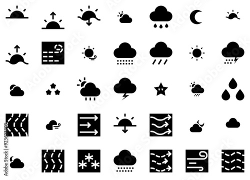 Set Of Linear Weather Bf Icons Collection Isolated Silhouette Solid Icons Including Climate,Weather,Temperature,Storm,Wind Business Infographic Elements Logo Vector Illustration photo