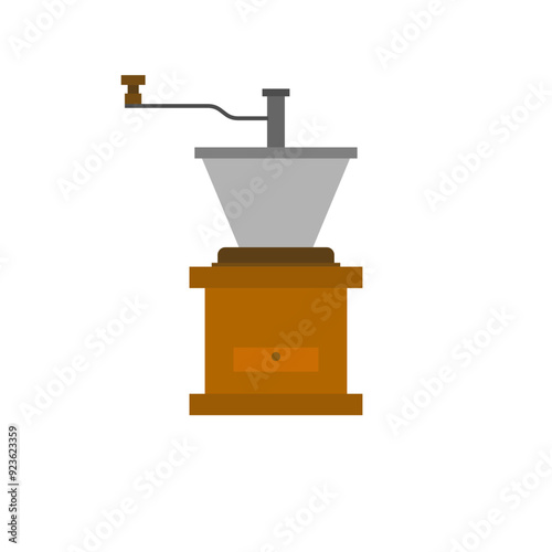 manual coffee grinder flat design vector illustration. vintage coffee mill grinder isolated on white background. Coffee Machine icon. Equipment for making aromatic beverage.