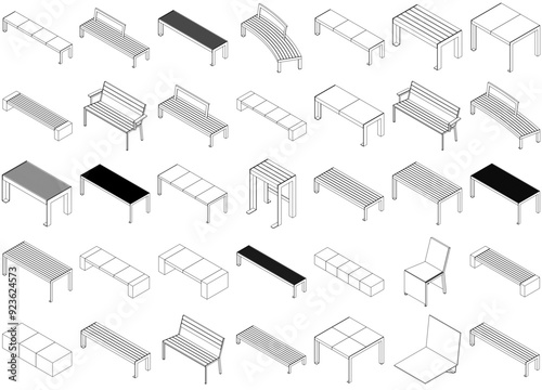 Mega Set Of Vector Urban Furniture Vector Symbols Apps, Websites Ui Designs Suitable For Seating,Bench,Urban-Design,City-Furniture,Park Vector Illustration Linear Pictogram Pack