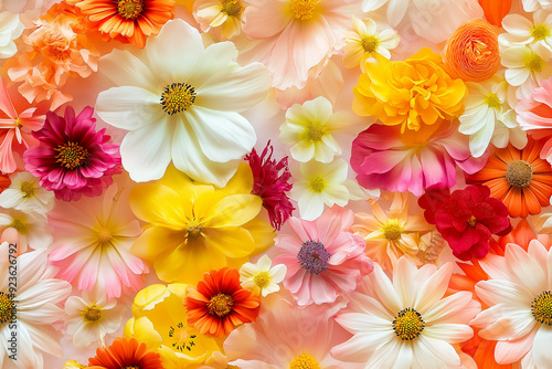 A vibrant seamless floral pattern with various colorful flowers against a soft background. Perfect for cheerful designs, wallpapers, or spring-themed projects.