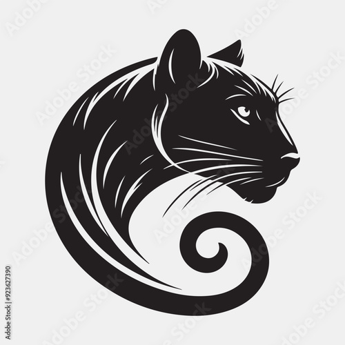 A striking vector illustration of a panther perched majestically, its intricate plumage rendered in elegant black and white.