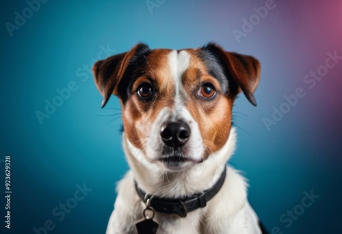 funny Jack Russell puppy on a blue background. Generative ai