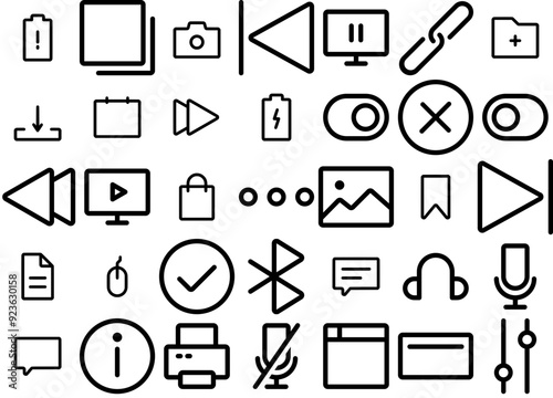 Mega Set Of Vector Simple Line Icons Collection Isolated Silhouette Solid Icons Including Toggle,Power,Menu,Arrow,Control Infographic Simple Vector Illustration Logo