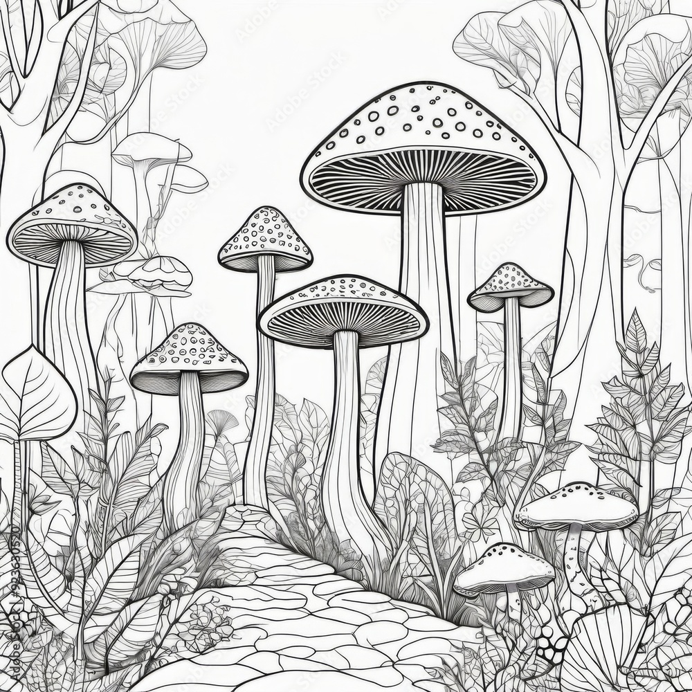 fantasy mushrooms coloring page fantasy mushrooms coloring page