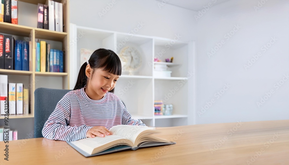 図書館で本を読んでいる少女（girl reading a book in the library）
