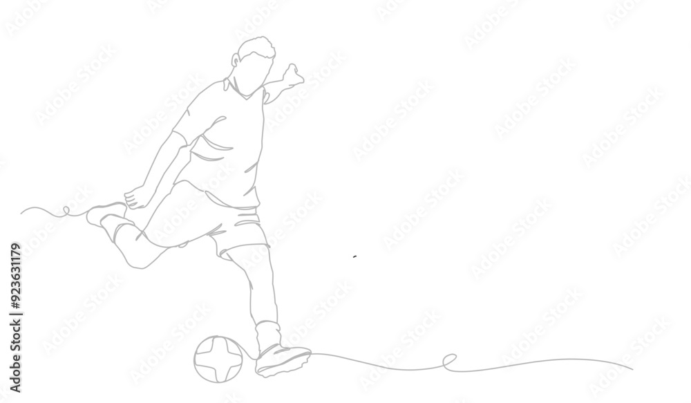 continuous line drawing of soccer player shooting vector illustration. Single one line art of young man playing soccer ball template. continuous line drawing of soccer player shooting vector illustration. Single one line art of young man playing soccer ball template.