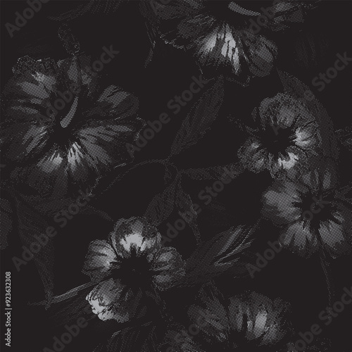 Tropical Floral Seamless Vector Illustration pattern isolated on black background. flower design for use all of fabric print wrapping paper and others. All over design ready to print.