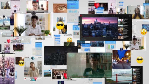 
Social Media Feeds, Financial Data, Emoji and Text messages. The Video Highlights Online Interaction, Urban Life, And Digital Economy In A Connected World. Viral Videos, Profiles with Influencers.
