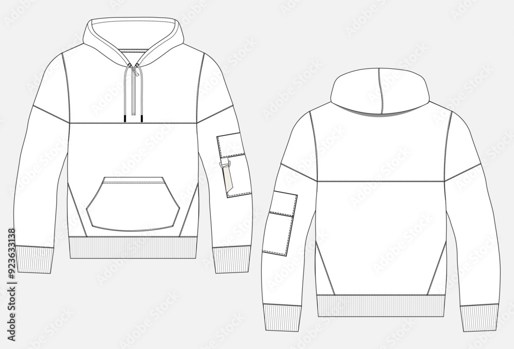 Short sleeve Sweatshirt with pocket s technical drawing fashion flat sketch vector illustration template For men's and boys Short sleeve Sweatshirt with pocket s technical drawing fashion flat sketch vector illustration template For men's and boys
