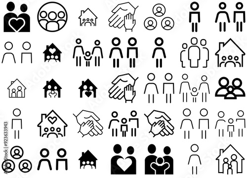 A Collection Of Peoplefamily Icons Silhouette Vector Logo Design Containing Group,Family-Members,Parenting,Happy-Family,Family Outline Icons Collection. Simple Vector Illustration