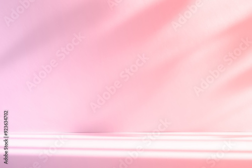 Abstract pink color gradient studio background for product presentation. Empty room with shadows of window and flowers and plant leaves . 3d room with copy space. Summer concert. Blurred backdrop.