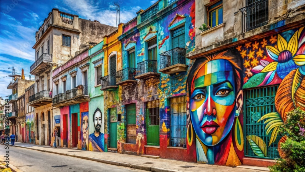 Fototapeta premium Colorful graffiti art decorating the walls of Havana, Cuba , street art, urban, vibrant, mural, creative, bold, artistic, city