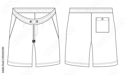 Shorts pant technical drawing fashion flat sketch vector illustration template for kids.
