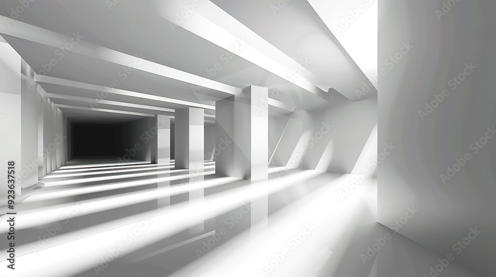 Fototapeta premium The Captivating Grey White Perspective Geometric Lighting Background: A Visual Delight of Symmetry and Illumination.