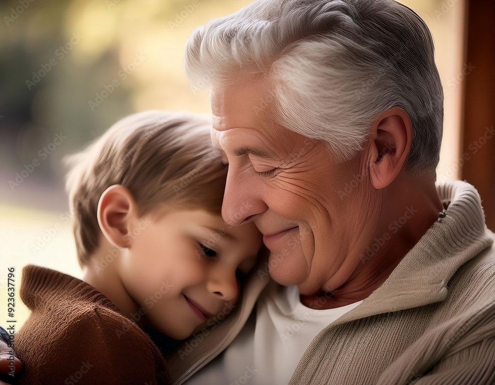 Grandparent embracing a grandchild, representing family, love, and intergenerational bonding. Grandparent embracing a grandchild, representing family, love, and intergenerational bonding.