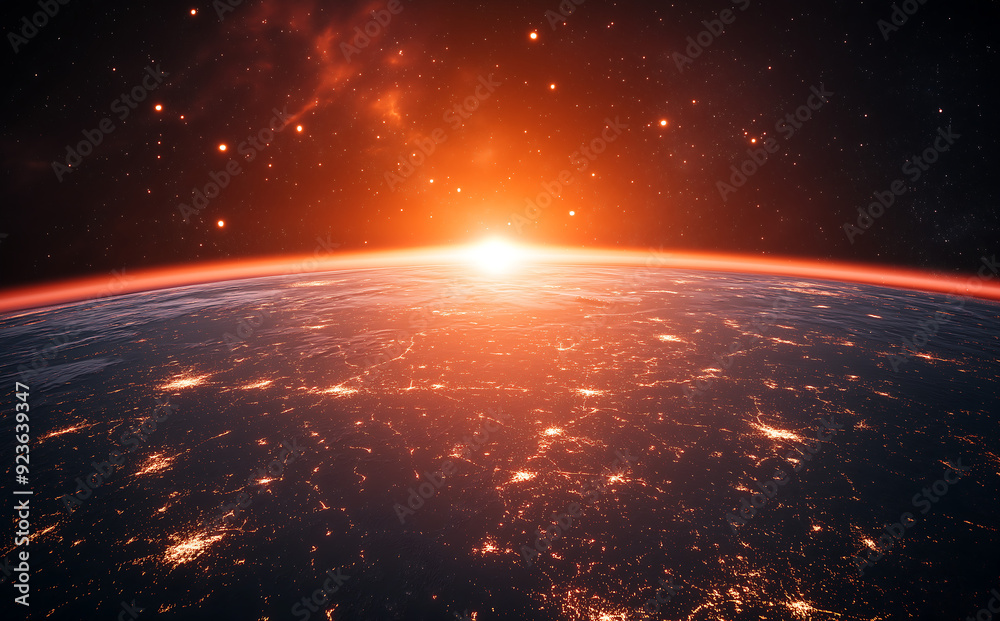 Stunning Earth from Space: High-Resolution Space Photography with Stars, City Lights, and Orange Glow Stunning Earth from Space: High-Resolution Space Photography with Stars, City Lights, and Orange Glow