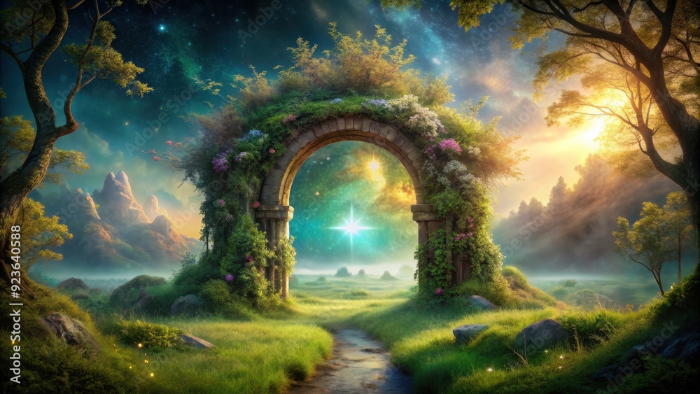 Enchanting fantasy landscape with a mysterious portal , fantasy, journey, magical, adventure, alternate realms Enchanting fantasy landscape with a mysterious portal , fantasy, journey, magical, adventure, alternate realms