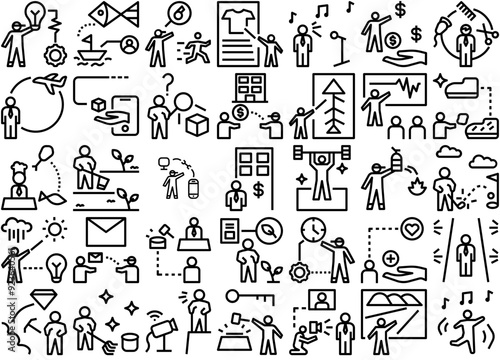 Mega Set Of Vector Job Or Profession Icons Silhouette Vector Logo Design Containing Relax,Teaching,Hobby,Farm,Cleaning Vector Icon Set Linear Pictogram Pack