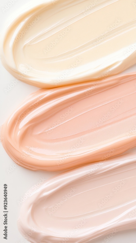 Three different shades of pink and white foundation are shown side by side Three different shades of pink and white foundation are shown side by side