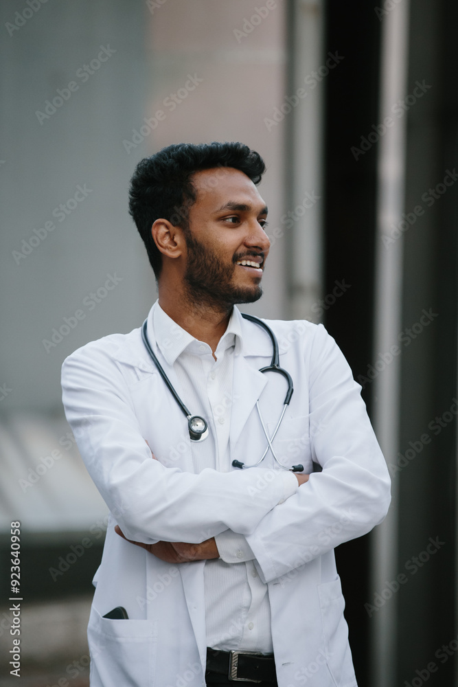 Young smiling doctor posing outdoors. Young smiling doctor posing outdoors.