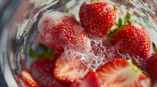 strawberry in fruit blender, bevergaeม straberry smoothie photo