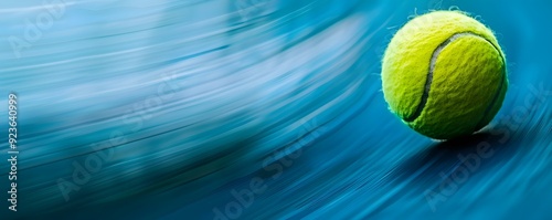 A Tennis Ball Rolling on an Abstract Blue Surface photo