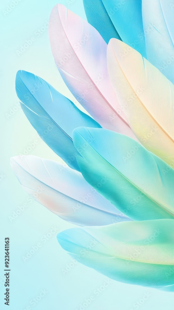 A colorful feathery design with blue, pink, and yellow colors A colorful feathery design with blue, pink, and yellow colors