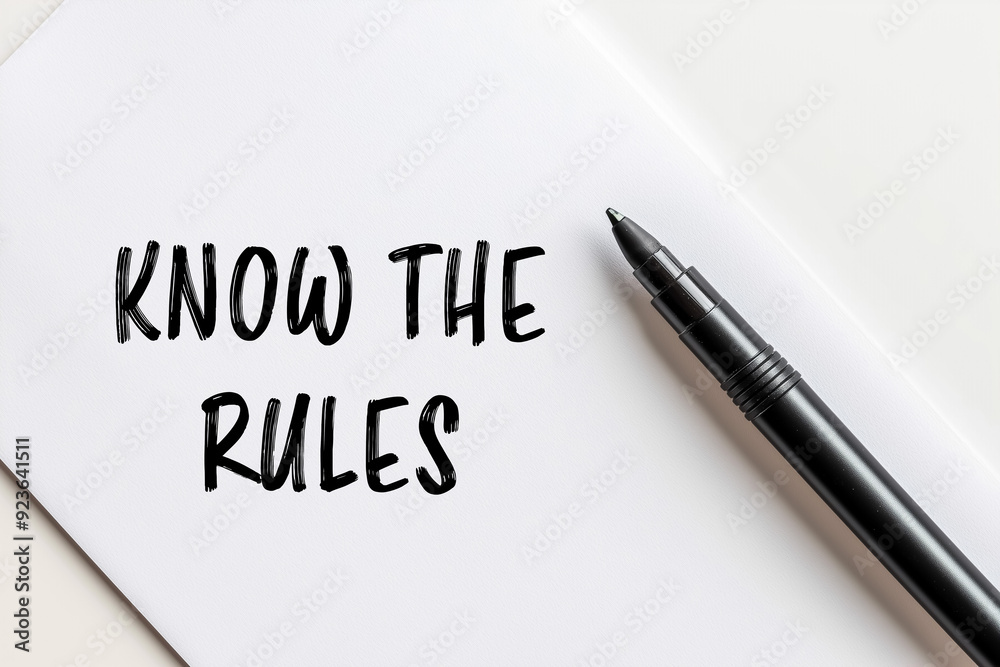 Know the rules message written on paper with a pen. Conceptual know the rules symbol. Copy space. Know the rules message written on paper with a pen. Conceptual know the rules symbol. Copy space.