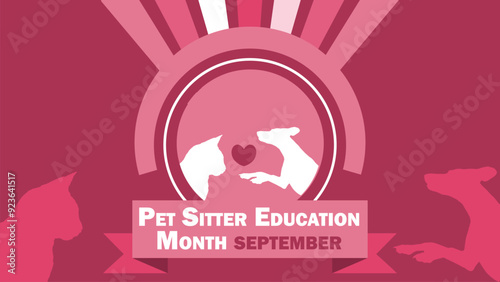Pet Sitter Education Month vector banner design with geometric shapes and vibrant colors on a horizontal background. Happy Pet Sitter Education Month  modern minimal poster.