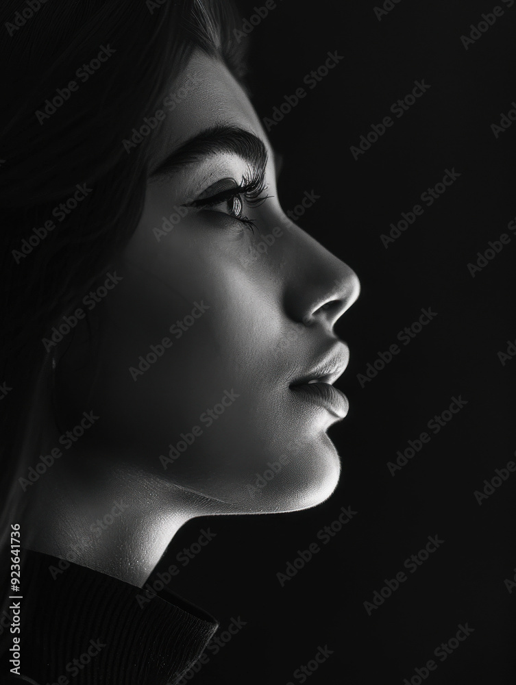 Monochrome Portrait of Young Woman in Profile Monochrome Portrait of Young Woman in Profile