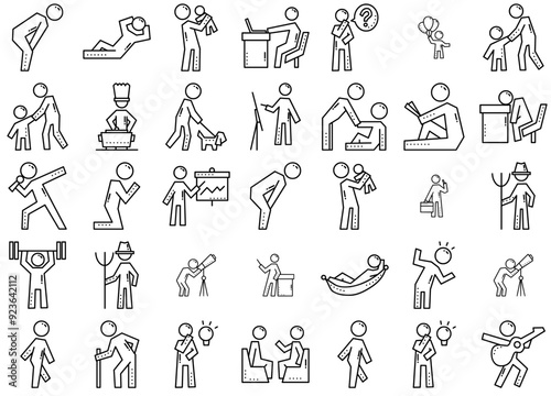 Mega Set Of Vector Human Activity Line Icons Web Header Banner Design Containing Relax,People,Rest,Child,Parent Set Vector Flat Line Icons