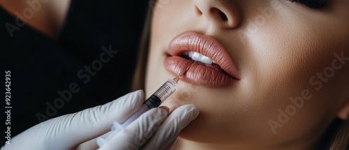 Close-up of a woman's lips being injected with a syringe