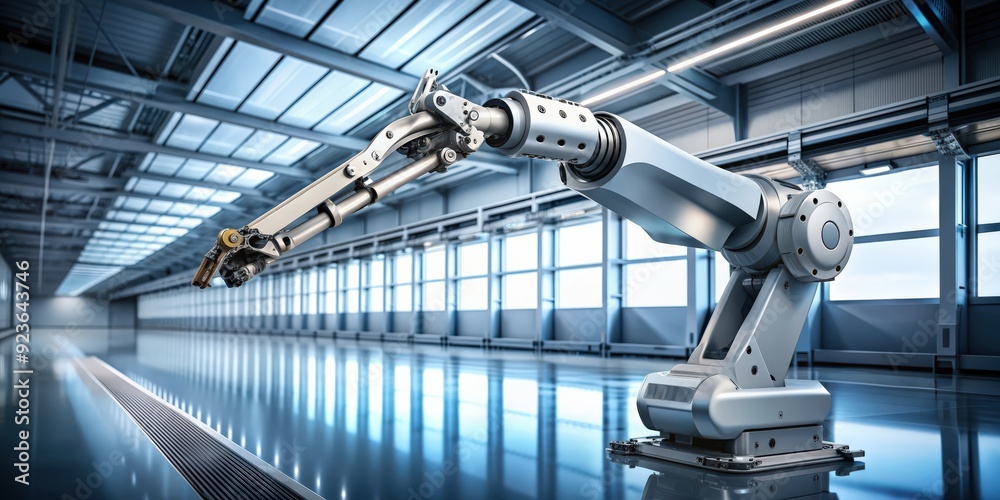 Futuristic robotic arm in a modern setting, robot, technology, automation, artificial intelligence, machine