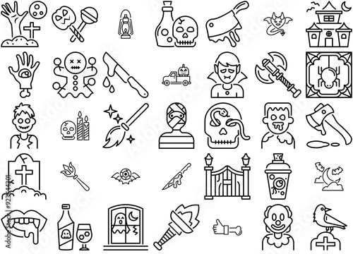 Set Of Halloween Icons Collection Isolated Silhouette Solid Icons Including Horror,Scary,Skull,Ghost,Halloween Infographic Simple Vector Illustration Logo