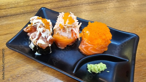 sushi salmon Wasabi shrimp egg 