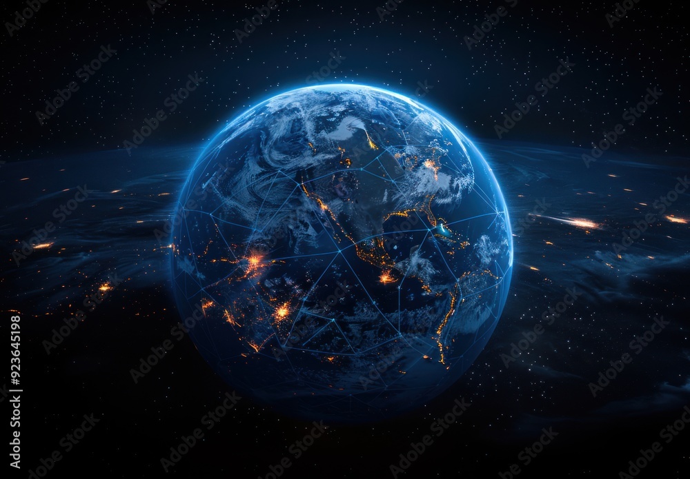 Fototapeta premium Earth Illuminated with Network Lines