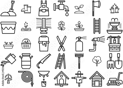 A Collection Of Garden Vector Symbols Apps, Websites Ui Designs Suitable For Farm,Equipment,Tool,Garden,Water Pictograms And Infographics Design Elements Vector Illustration