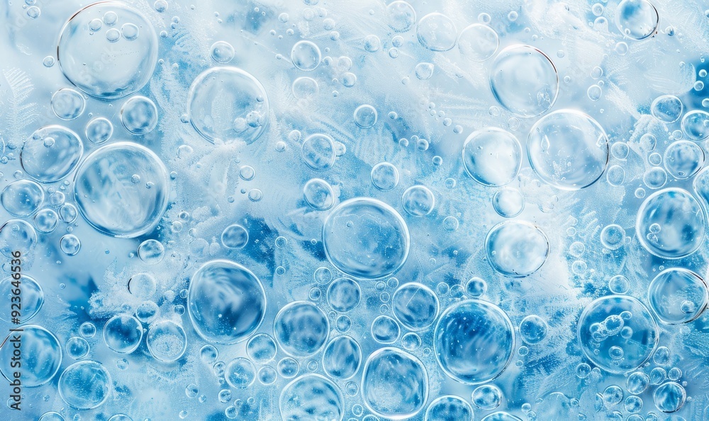 Top view of Blue bubbles under frozen water surface Top view of Blue bubbles under frozen water surface