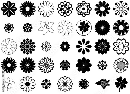 A Collection Of Flowers Isolated Silhouette Solid Icons With Symbol,Flower,Aster,Flowers,Pattern Vector Icons Illustration Collection