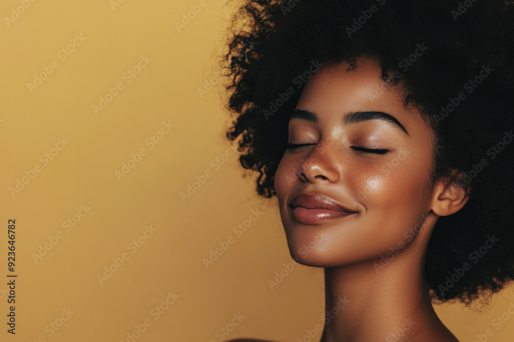 A close up of a black woman's face with her eyes closed A close up of a black woman's face with her eyes closed