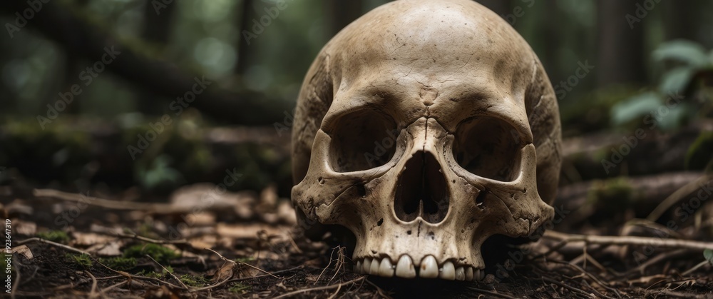 Human Skull Resting on Forest Floor Human Skull Resting on Forest Floor