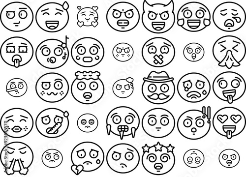 Set Of Emoji Outline Icons Collection Isolated Silhouette Solid Icons Including Sad,Emoticon,Smiley,Annoyed,Tired Solid Icon Collection. Vector Illustration