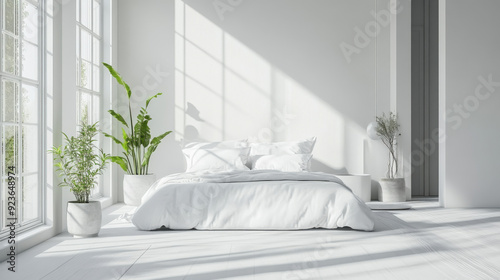 A bright and airy bedroom with a minimalist design and neutral colors, promoting a clean and peaceful lifestyle.